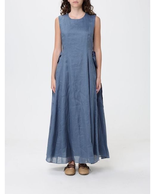 Max Mara Blue Ramie Midi Dress