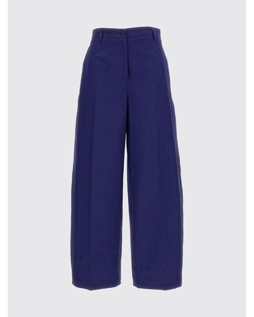 Alberto Biani Blue High-Waisted Wide Leg Cotton Trousers With Belt Loops