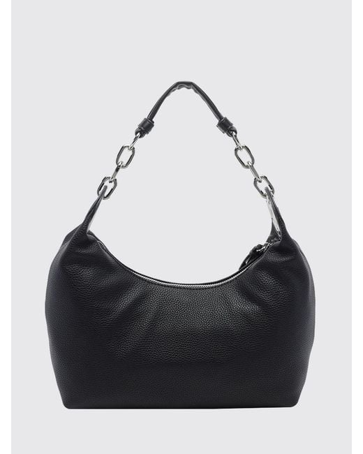 Liu Jo Black Grained Faux Leather Shoulder Bag With Zip Closure
