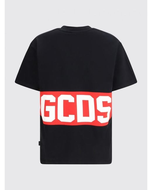 Gcds Black Cotton T-Shirt With Logo for men