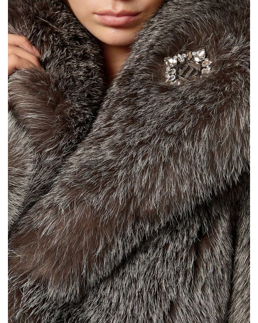 Philipp Plein Gray Cropped Fox Fur Jacket With Crystals