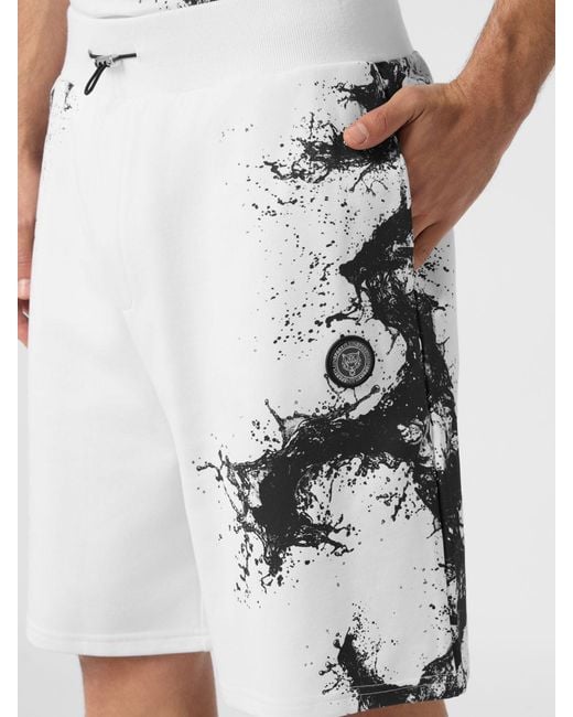 Philipp Plein White Abstract Print Jogging Shorts for men