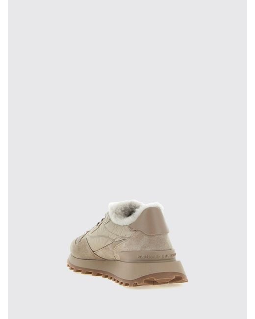 Brunello Cucinelli White Suede And Nylon Low-Top Sneakers With Shearling Lining