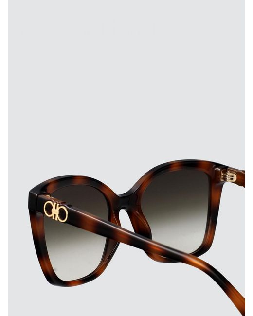 Ferragamo Brown Cat-Eye Acetate Sunglasses With Gancini Detail