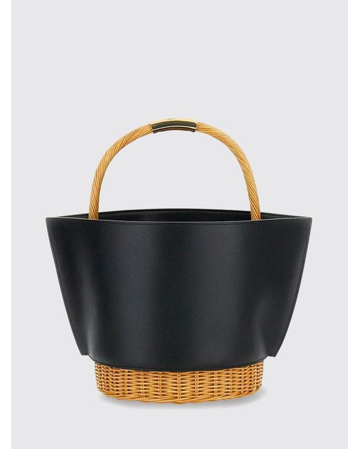 Sacai Blue Raffia Leather And Wicker Bag
