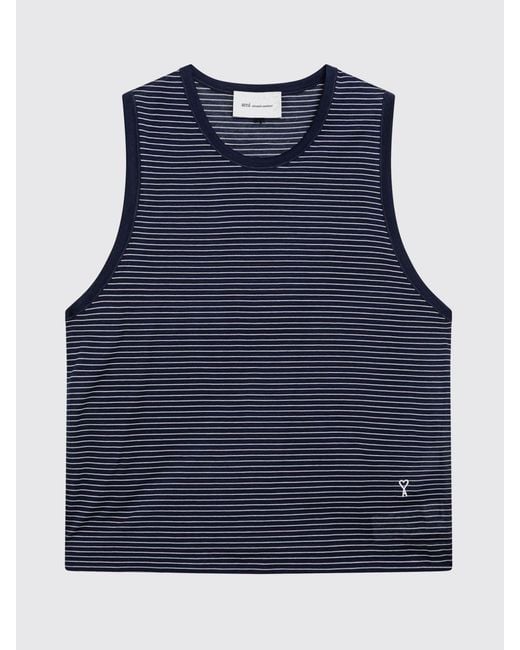 AMI Blue Slim Fit Cotton Tank Top With Round Neck for men