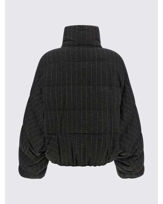 Brunello Cucinelli Blue Pinstripe Short Quilted Wool Down Jacket With High Neck