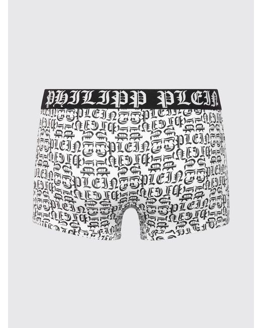 Philipp Plein White Stretch Cotton Blend Boxers With Lettering Print for men
