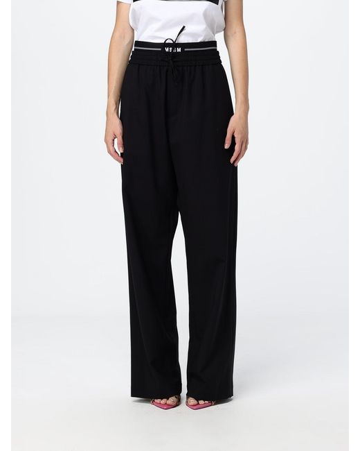 MSGM Black Virgin Wool Jogging Pants With Drawstring Waist And Logo for men