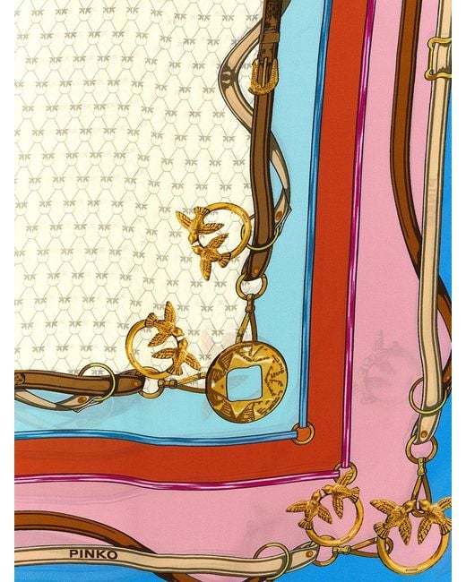 Pinko Blue Limbo Print Silk Blend Twill Scarf