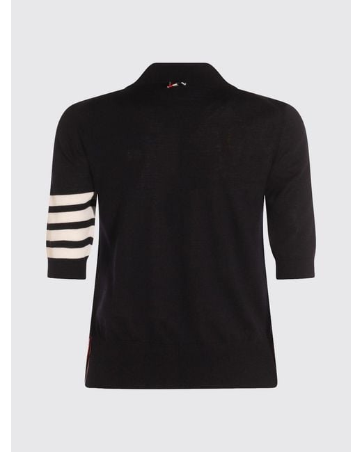 Polo De Punto Slim Fit De Lana Virgen Con Motivo De 4 Rayas Thom Browne de color Black