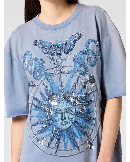 Philipp Plein Blue Butterfly Tattoo Mini Sheath Dress