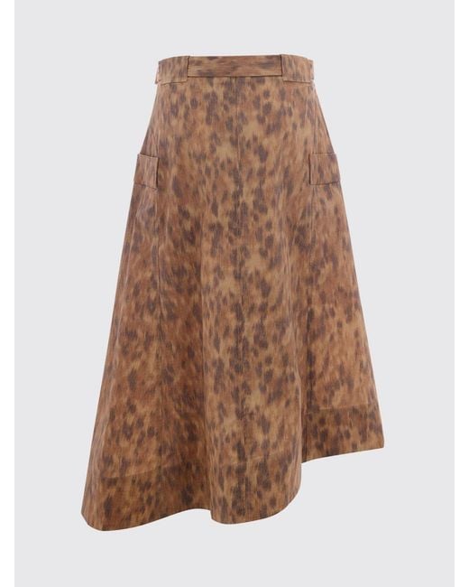 Ganni Brown Asymmetrical Animal-Print Midi Skirt