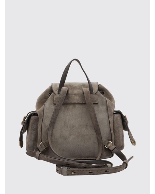 Brunello Cucinelli Gray Small Suede Backpack With Drawstring Closure And Monili