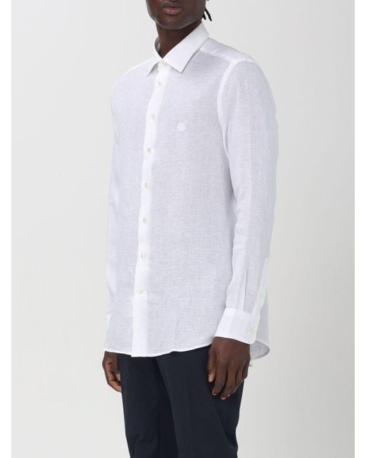 Camicia in lino con logo ricamato di Etro in White da Uomo