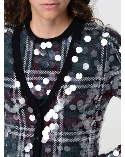 N°21 Gray V-Neck Tartan Plaid Virgin Wool Cardigan With Embroidery