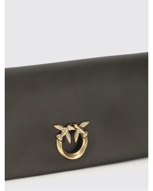 Pinko Gray Click Soft Horizontal Classic Leather Clutch