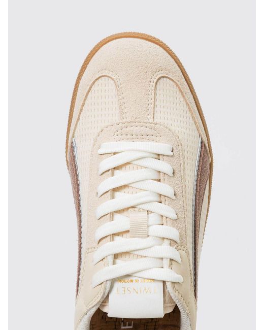 Twinset Natural Mesh And Faux Leather Sneakers