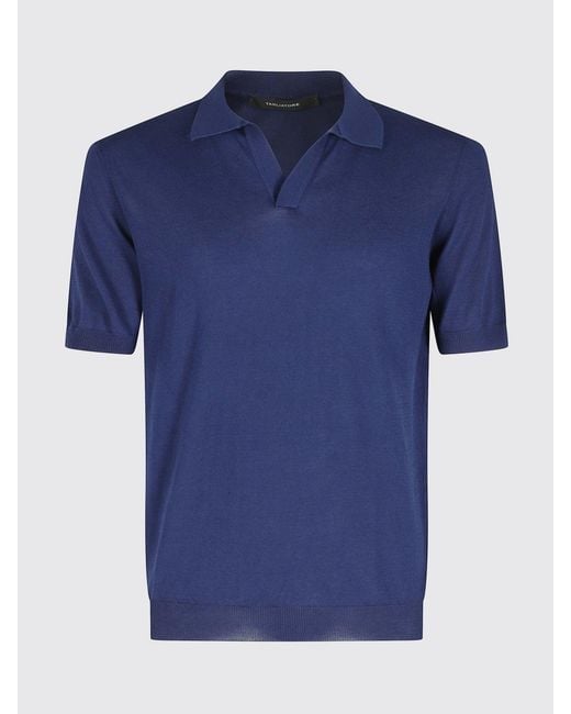 Tagliatore Blue Cotton Knit Polo Shirt for men