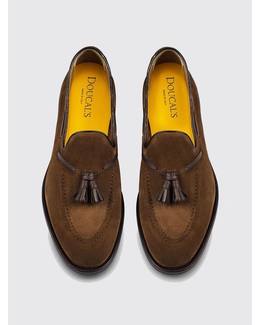 Doucal's Brown Suede Loafers With Tassels for men