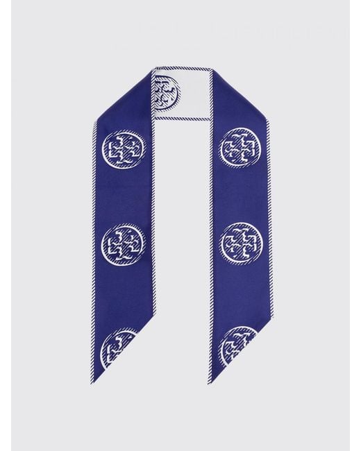 Tory Burch Blue Logo Silk Scarf