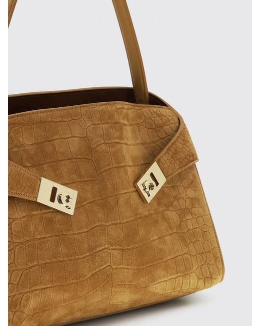 Ferragamo Natural Hug M Croc-Print Suede Bag