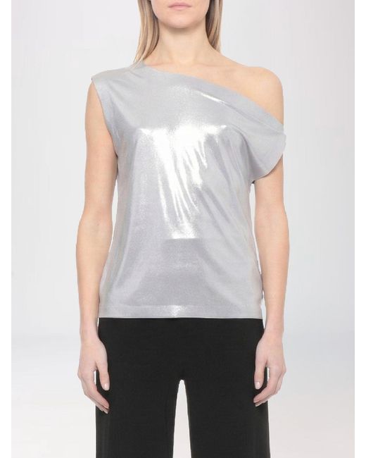 Norma Kamali White Asymmetric Laminated Polyester Top