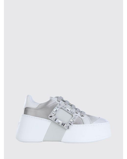 Roger Vivier White Viv' Skate Satin Low-Top Sneakers With Wedge And Jewel Buckle