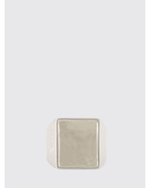 MM6 by Maison Margiela White Rectangular Brass Ring With Engraved Numeric Logo Detail for men