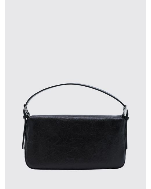 Fendi Black Baguette Crinkled Leather Shoulder Bag With Ff Logo