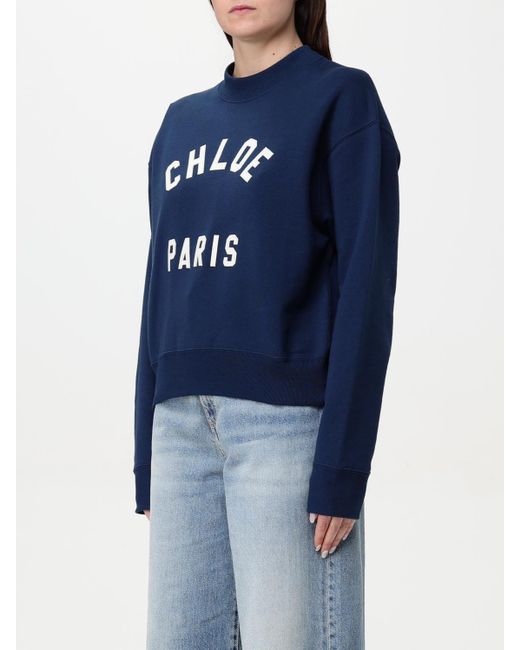 Felpa A Girocollo Con Logo di Chloé in Blue