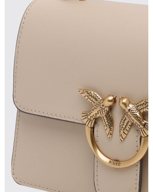 Pinko Natural Mini Love Bag Monogram Calf Leather Handbag With Logo