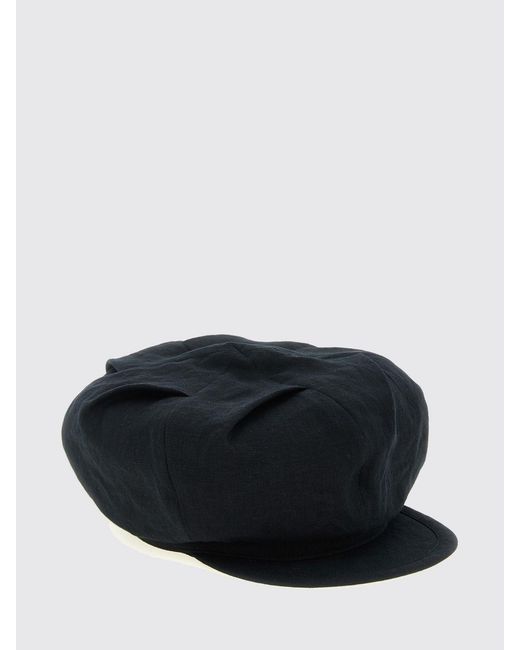 Yohji Yamamoto Black Linen Hat With Draped Design And Visor for men