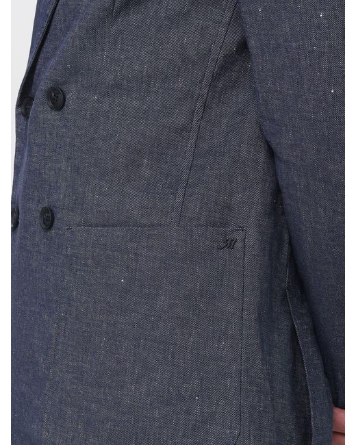 Mason's Blue Double-Breasted Cotton And Linen Blend Blazer for men