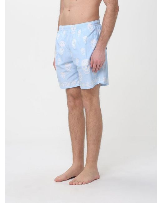 McQueen Blue Polyamide Swimsuit With Skull for men