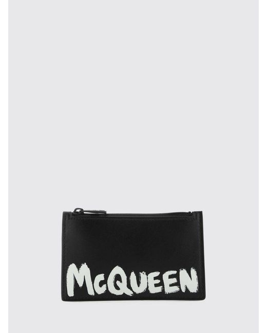 McQueen White Graffiti Leather Card Holder for men