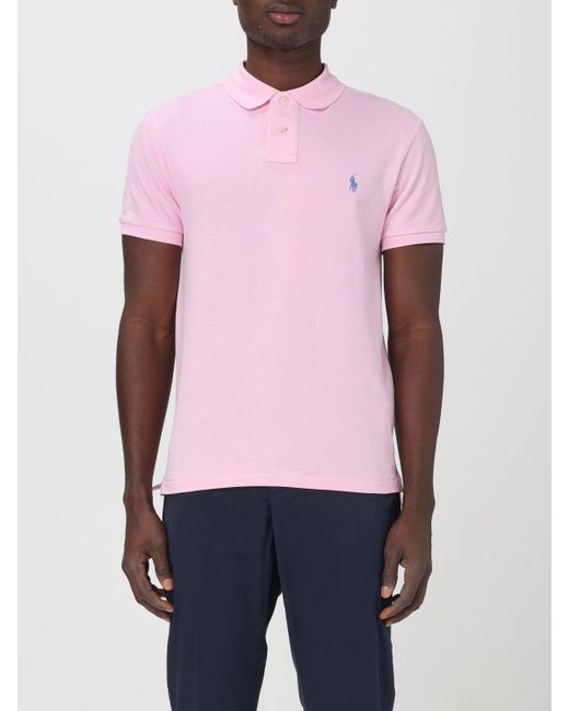 Polo in piquet di cotone con logo di Polo Ralph Lauren in Pink da Uomo