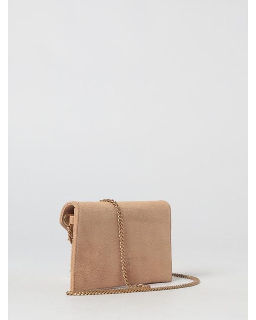 Pinko Natural Small Studded Suede Pouch Bag
