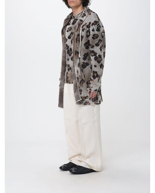 Laneus White Animal Print Cotton Hooded Cardigan for men