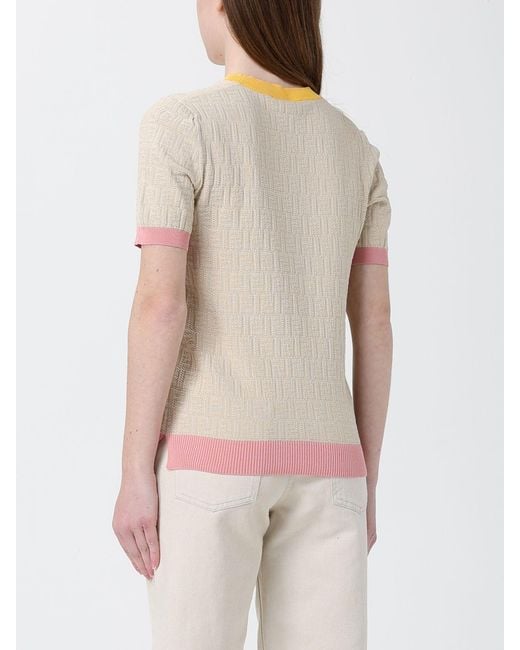 Fendi Natural Cotton And Silk Crew Neck Pullover