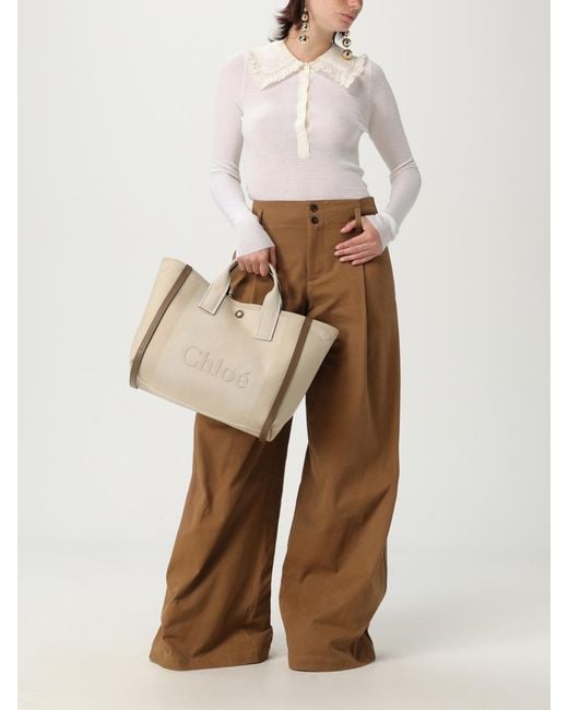 Chloé Natural Wide Leg Pleated Pants