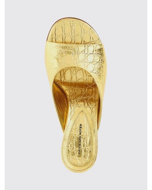 Dries Van Noten Metallic Laminated Crocodile Print Leather Mules