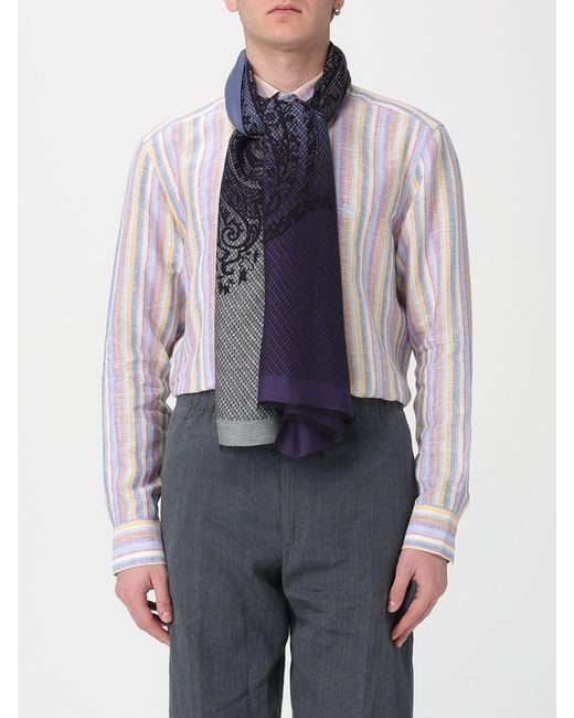 Etro Gray Modal Blend Scarf With Paisley Jacquard for men