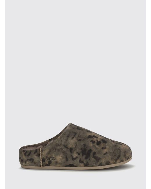 Ugg Multicolor Animal Print Suede Mules With Wool Interior