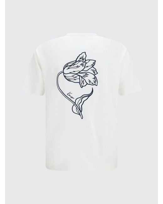 KENZO White Floral Print And Logo Cotton T-Shirt for men
