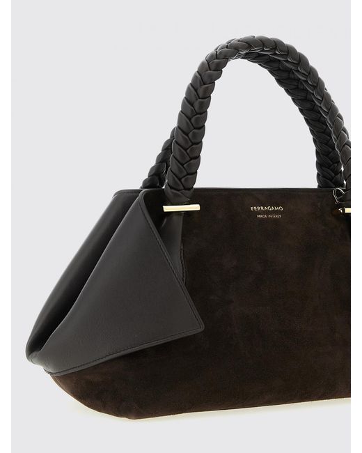 Ferragamo Black Suede Bag With Flaps