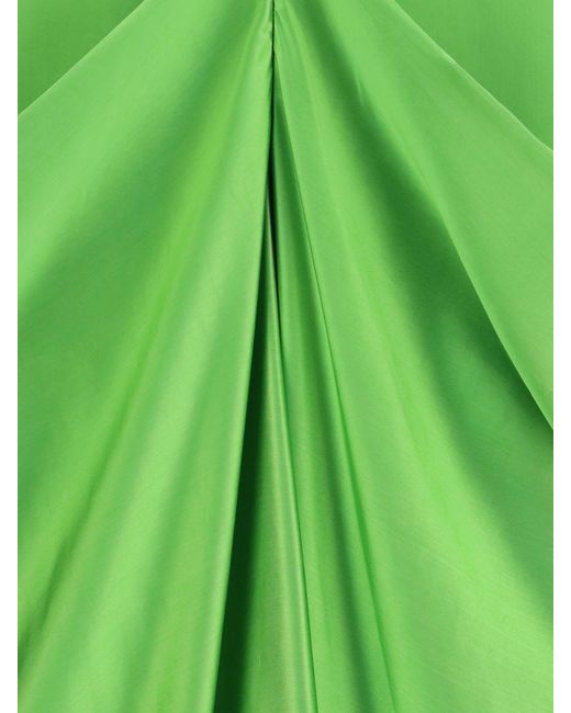 Khaite Green Draped Satin Off-The-Shoulder Midi Sheath Dress