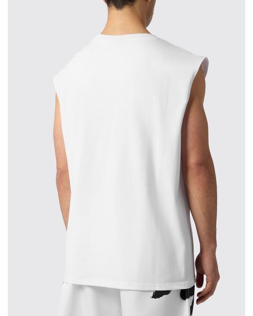 Philipp Plein White Cotton Tank Top With Contrasting Graphic Logo Print for men