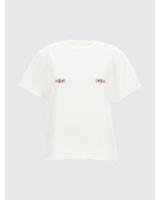 Des Phemmes White Cotton T-Shirt With Crystal Appliqués And Dropped Shoulders