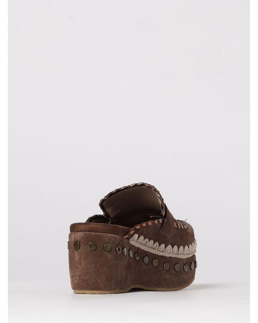 Mou Brown Overstitching Suede Clogs